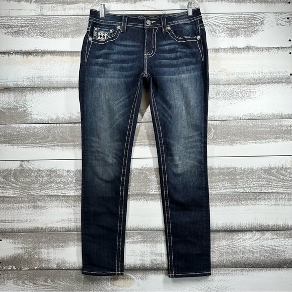 Miss Me Houndstooth Sparkle Flap Pocket Mid Rise Skinny Stonewashed Jeans - Picture 3 of 10